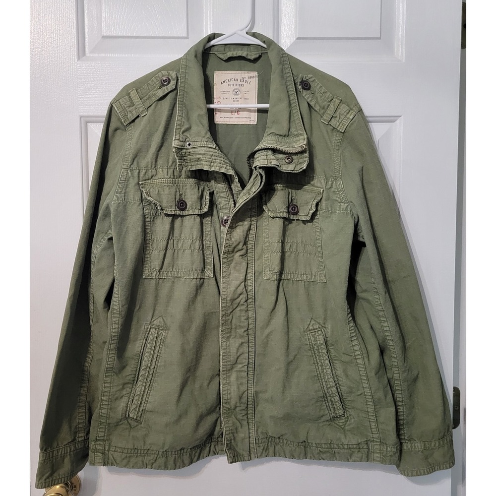 American Eagle‎ Womens Cotton Utility Jacket L Olive Green Military Army Grunge